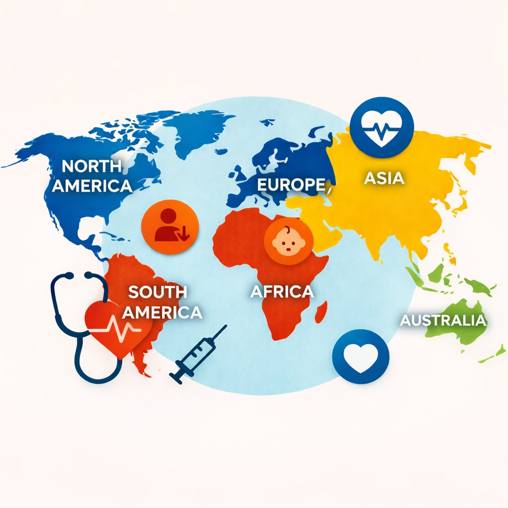 World map with health icons=-ev